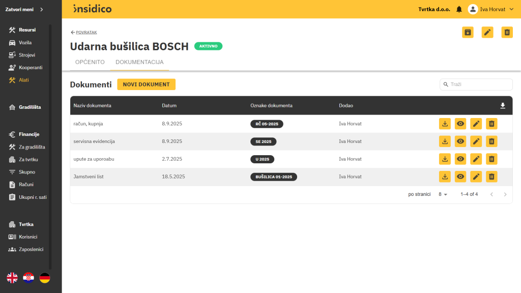 Insidico aplikacija modul Alati dokumentacija i upravljanje dokumentima