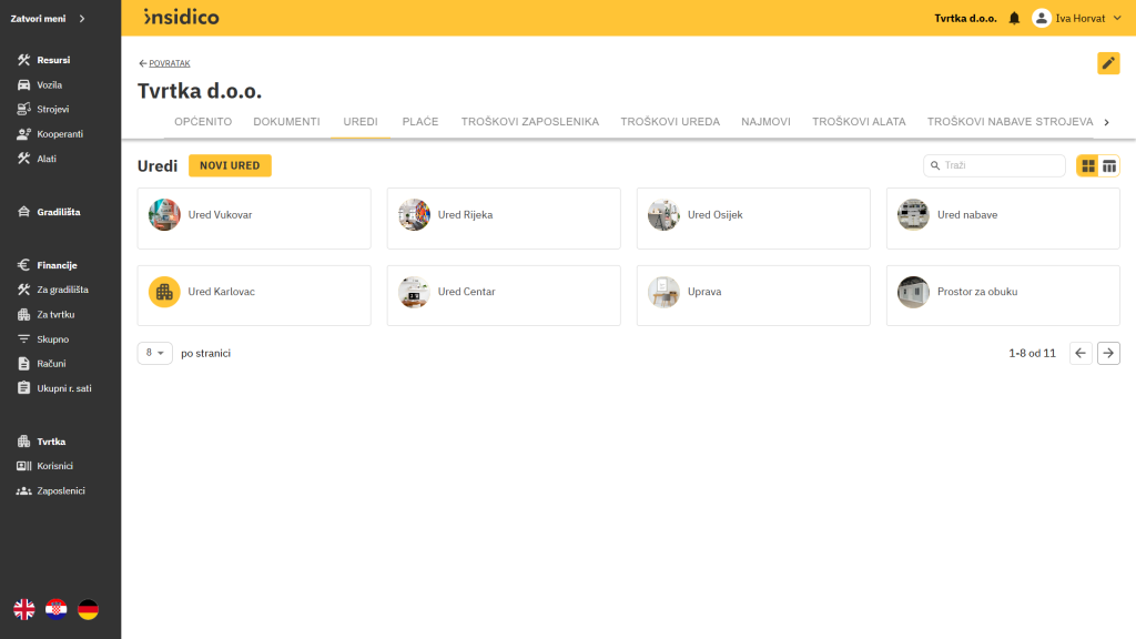 Insidico aplikacija modul Tvrtka skupni prikaz ureda (lokacija)